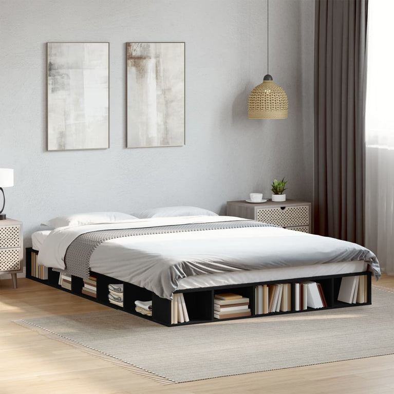Bedframe bewerkt hout zwart 160x200 cm