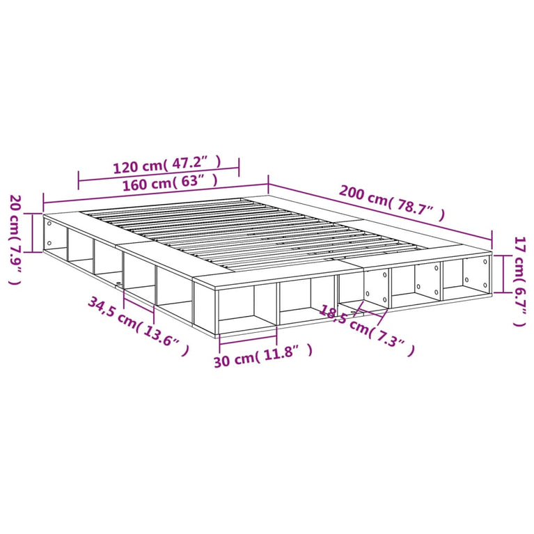Bedframe bewerkt hout zwart 160x200 cm