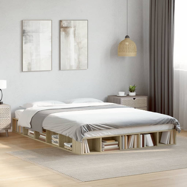 Bedframe bewerkt hout sonoma eikenkleurig 160x200 cm