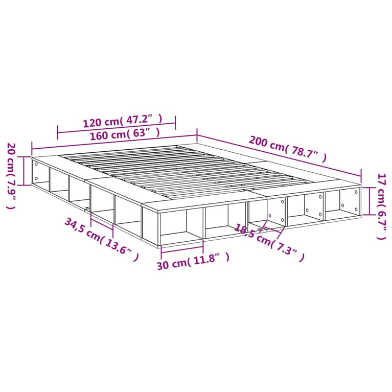 Bedframe bewerkt hout grijs sonoma eikenkleurig 160x200 cm