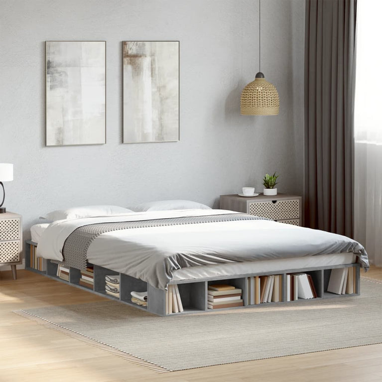 Bedframe bewerkt hout betongrijs 150x200 cm
