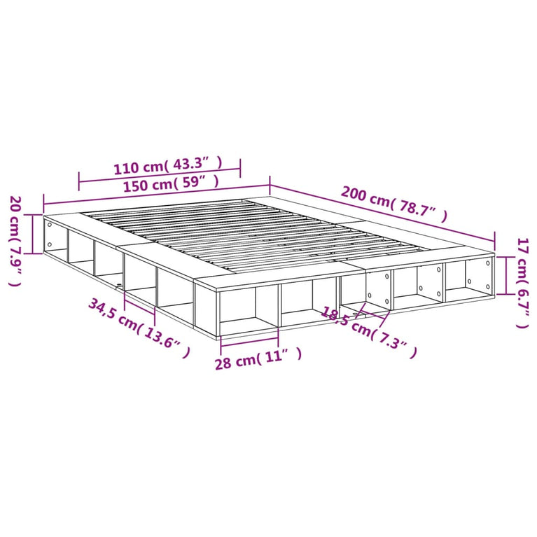 Bedframe bewerkt hout betongrijs 150x200 cm