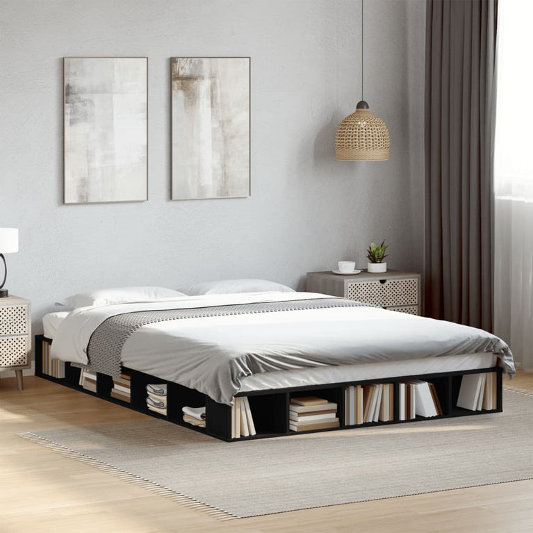 Bedframe bewerkt hout zwart 140x200 cm