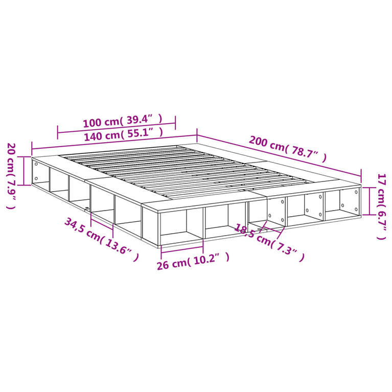 Bedframe bewerkt hout bruin eikenkleur 140x200 cm