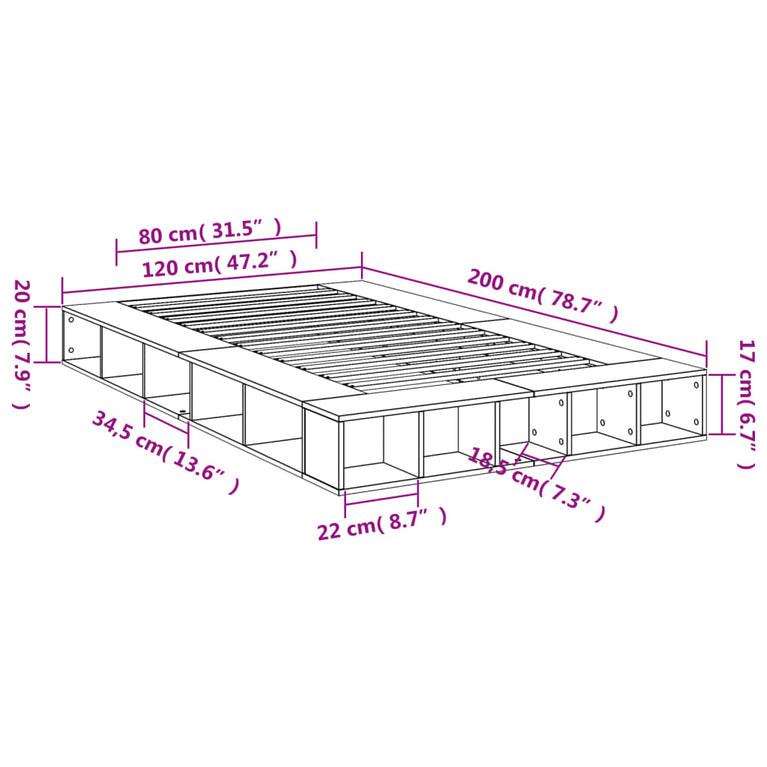 Bedframe bewerkt hout gerookt eikenkleurig 120x200 cm