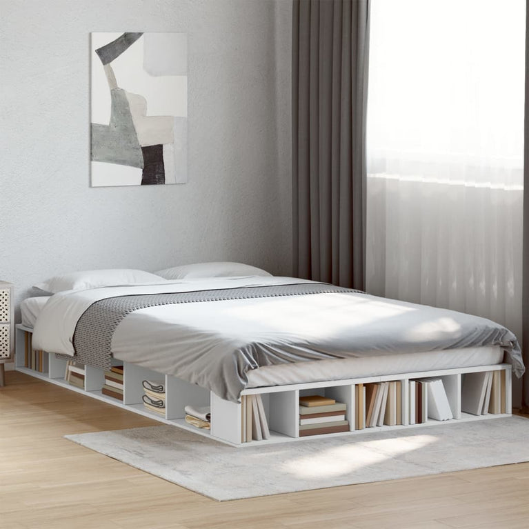 Bedframe LED massief hout wit 140x190 cm