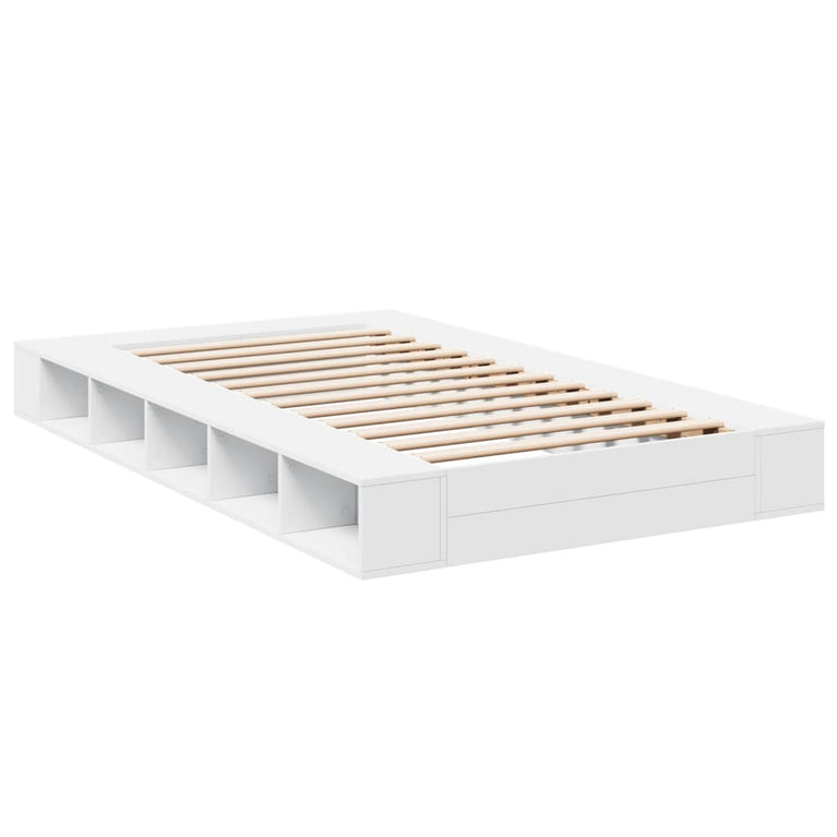 Bedframe LED massief hout wit 140x190 cm