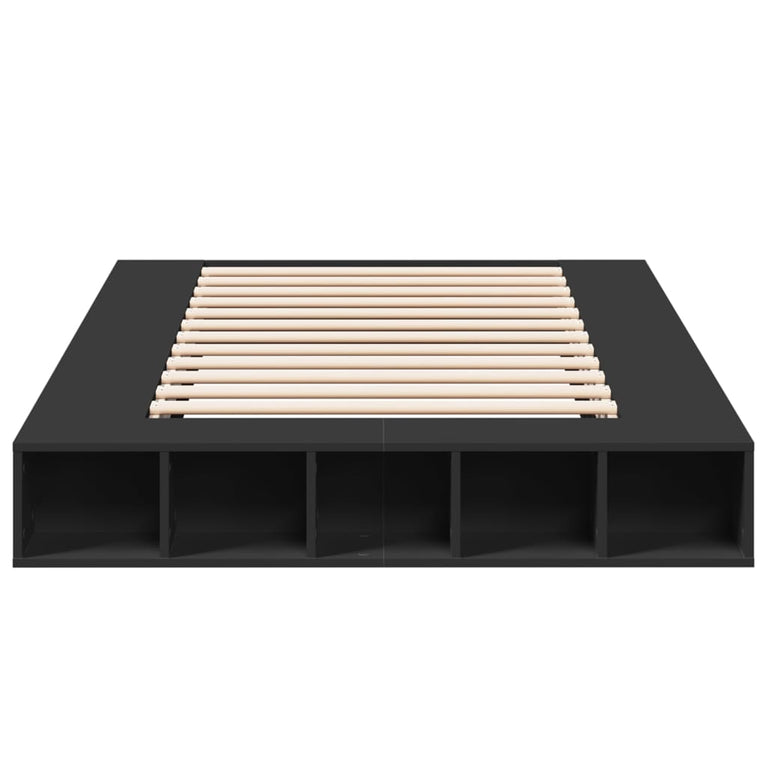 Bedframe LED massief hout zwart 140x190 cm