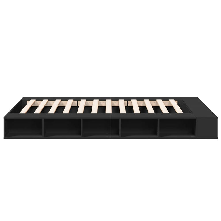 Bedframe LED massief hout zwart 140x190 cm