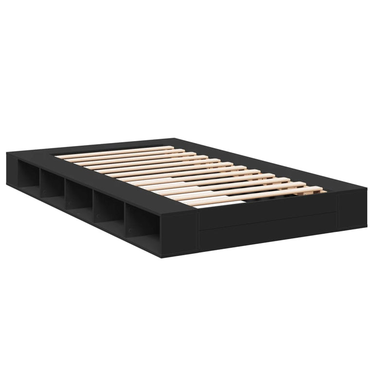 Bedframe LED massief hout zwart 140x190 cm