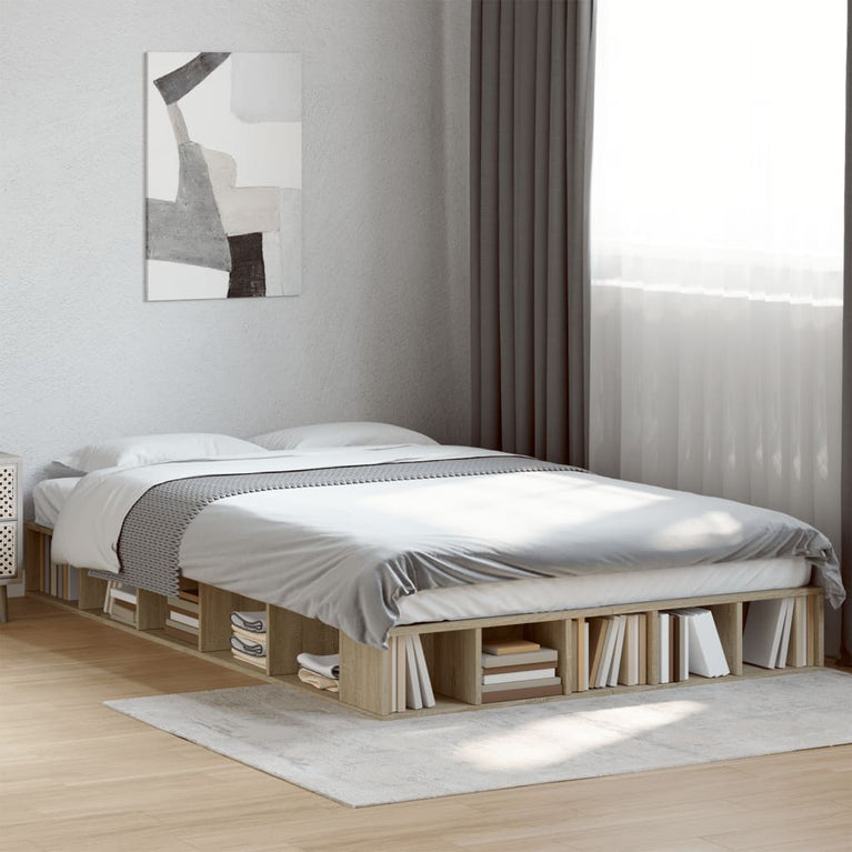 Bedframe bewerkt hout sonoma eikenkleurig 90x190 cm