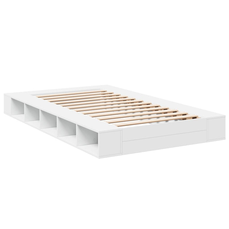 Bedframe bewerkt hout wit 135x190 cm