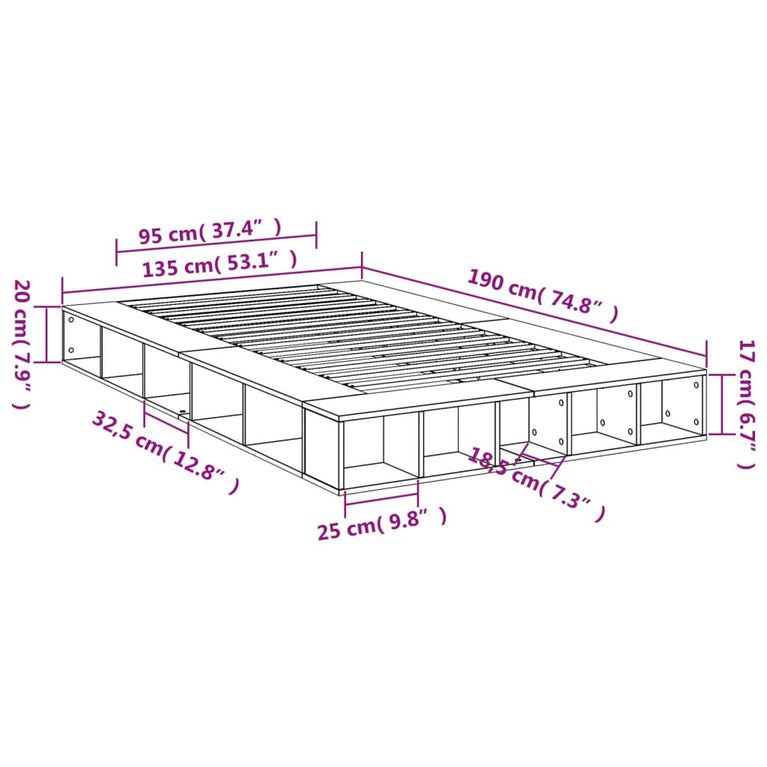 Bedframe bewerkt hout wit 135x190 cm