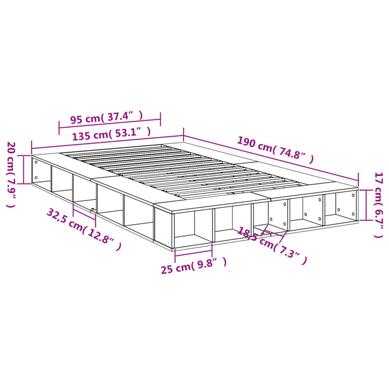 Bedframe bewerkt hout betongrijs 135x190 cm