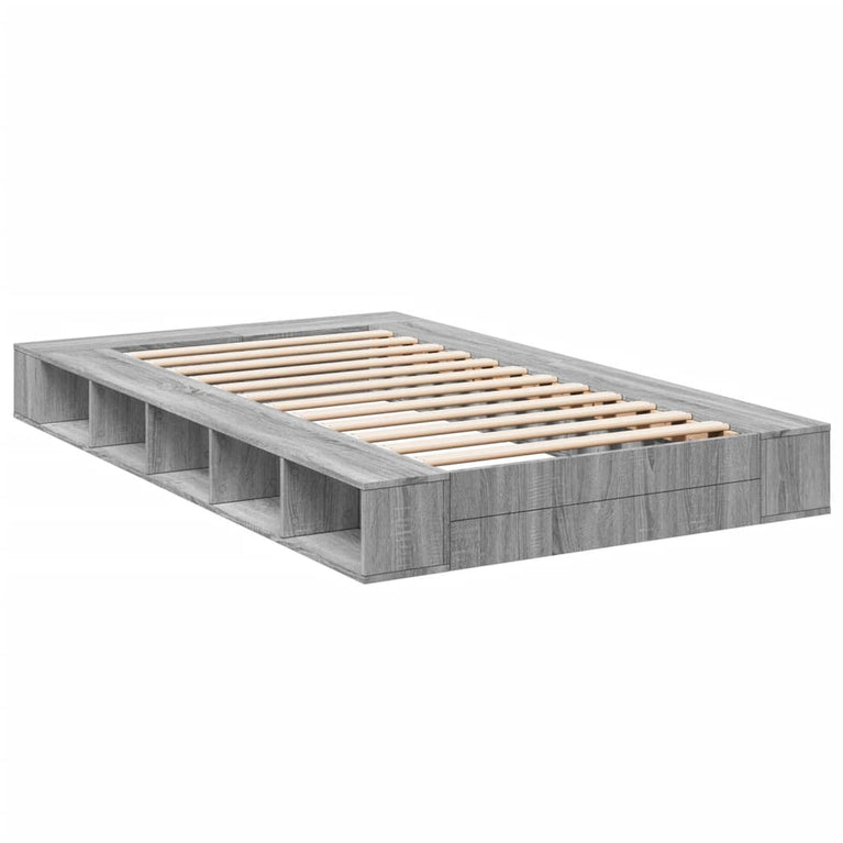 Bedframe bewerkt hout grijs sonoma eikenkleurig 135x190 cm