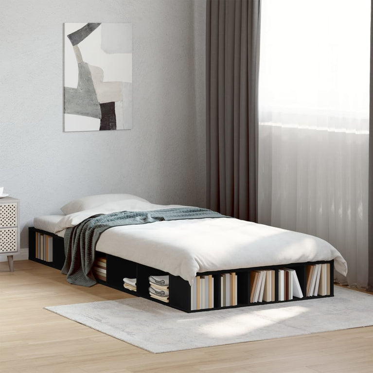 Bedframe bewerkt hout zwart 100x200 cm