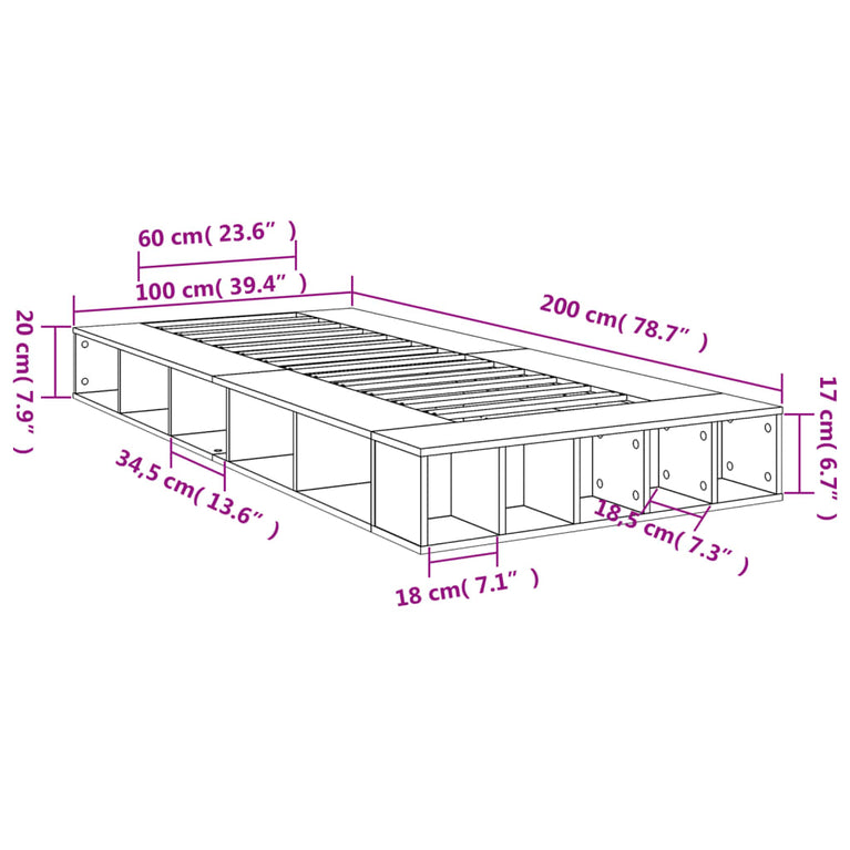 Bedframe bewerkt hout zwart 100x200 cm