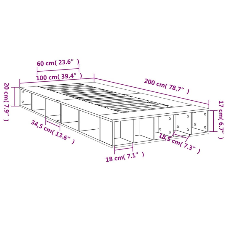 Bedframe bewerkt hout betongrijs 100x200 cm