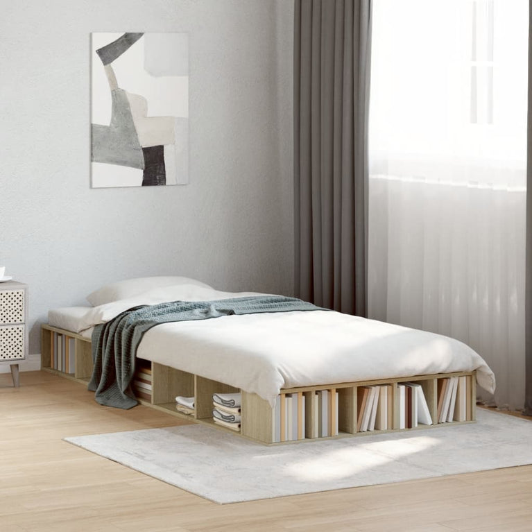 Bedframe bewerkt hout sonoma eikenkleurig 90x200 cm