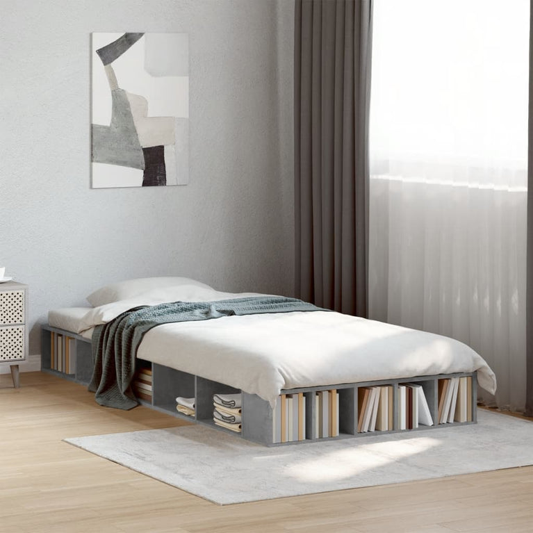 Bedframe bewerkt hout betongrijs 90x190 cm