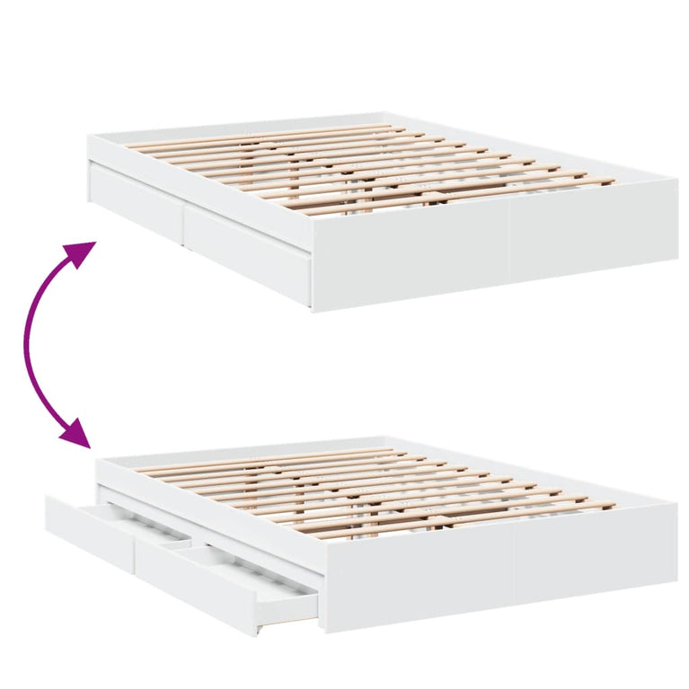 Bedframe met lades bewerkt hout wit 160x200 cm