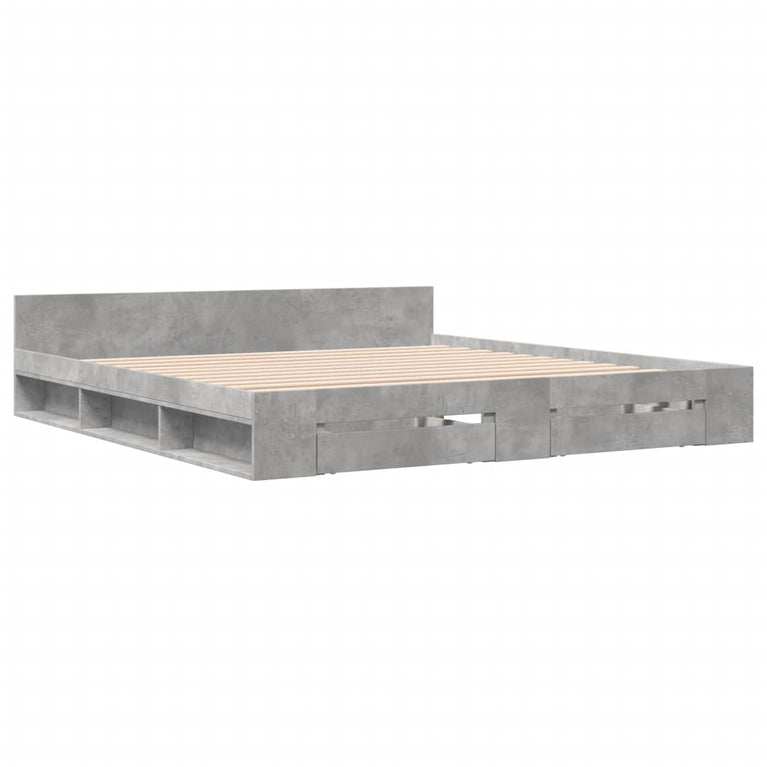 Bedframe met lades bewerkt hout betongrijs 180x200 cm