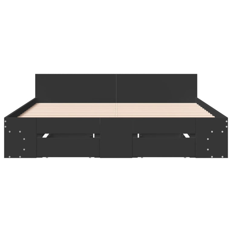 Bedframe met lades bewerkt hout zwart 160x200 cm