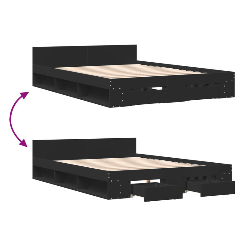 Bedframe met lades bewerkt hout zwart 160x200 cm