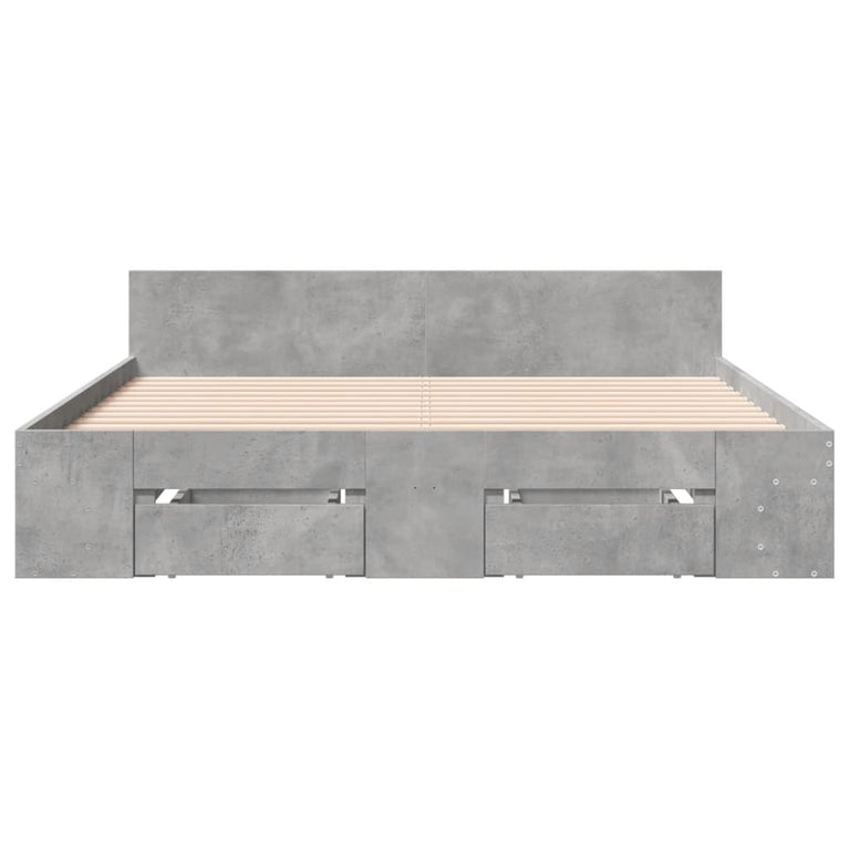 Bedframe met lades bewerkt hout betongrijs 160x200 cm