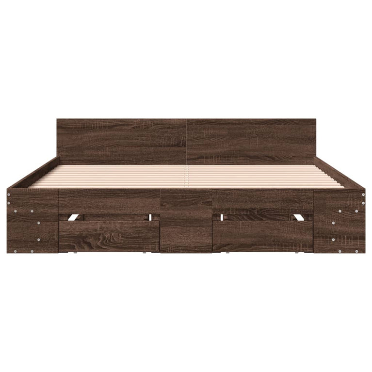 Bedframe met lades bewerkt hout bruin eikenkleurig 160x200 cm
