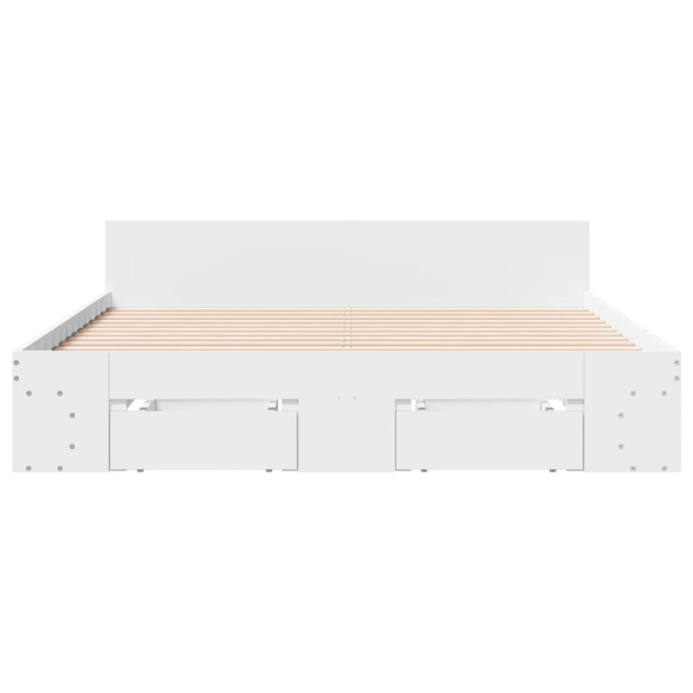 Bedframe met lades bewerkt hout wit 150x200 cm