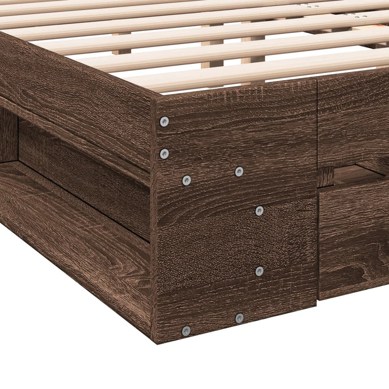 Bedframe met lades bewerkt hout bruin eikenkleurig 150x200 cm
