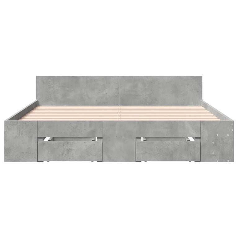 Bedframe met lades bewerkt hout betongrijs 140x200 cm