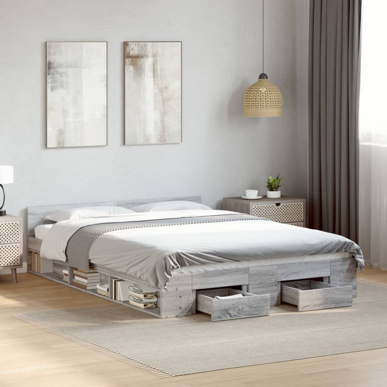 Bedframe met lades bewerkt hout grijs sonoma eiken 140x200 cm