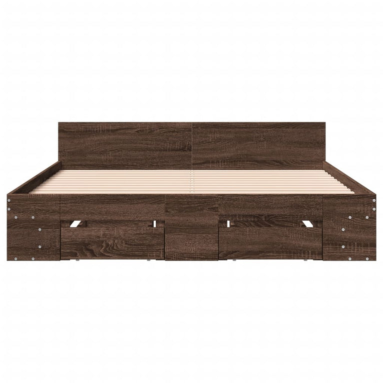 Bedframe met lades bewerkt hout bruin eikenkleurig 140x200 cm