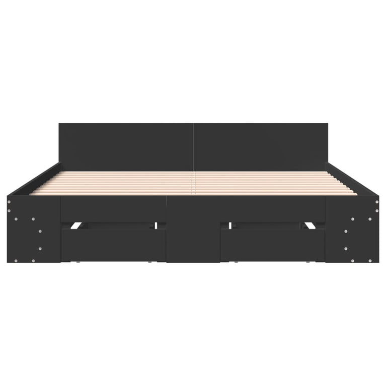 Bedframe met lades bewerkt hout zwart 140x190 cm