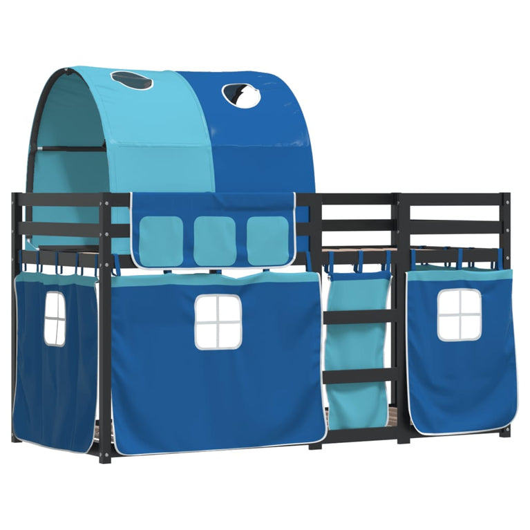 Stapelbed met gordijnen 90x200 cm massief grenenhout blauw