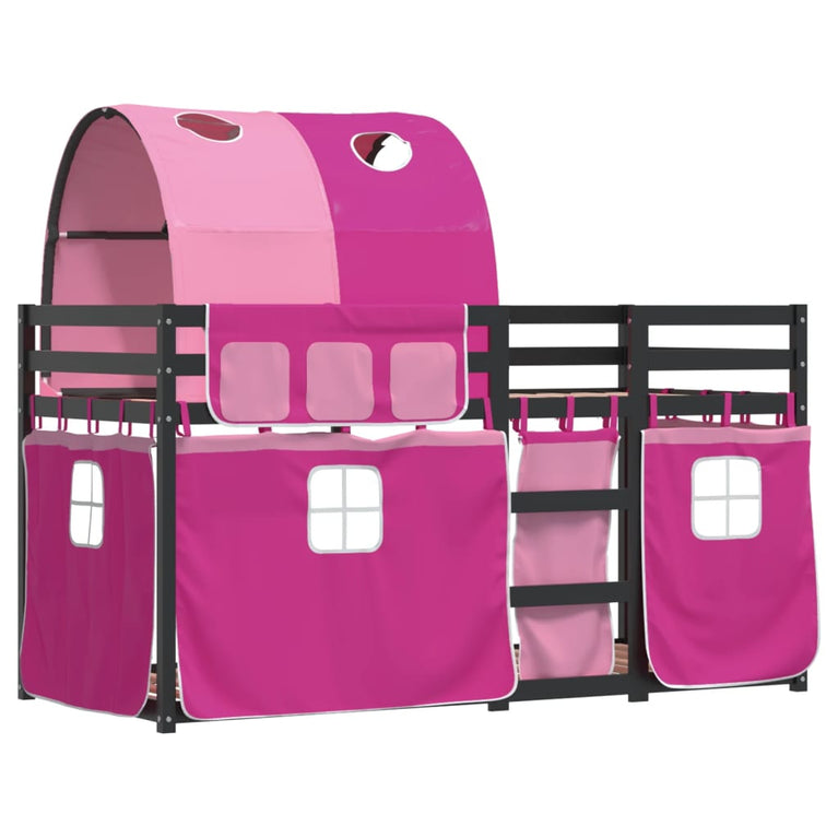Stapelbed met gordijnen 80x200 cm grenenhout roze