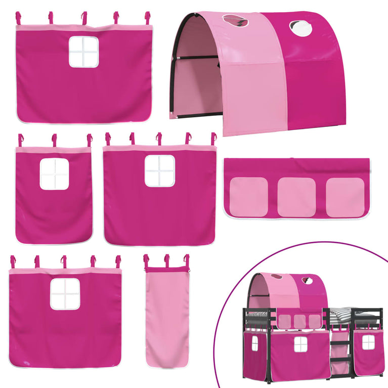 Stapelbed met gordijnen 80x200 cm grenenhout roze