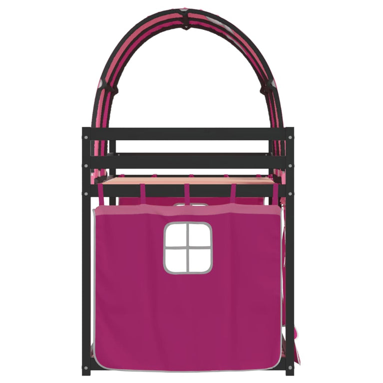 Stapelbed met gordijnen 75x190 cm grenenhout roze