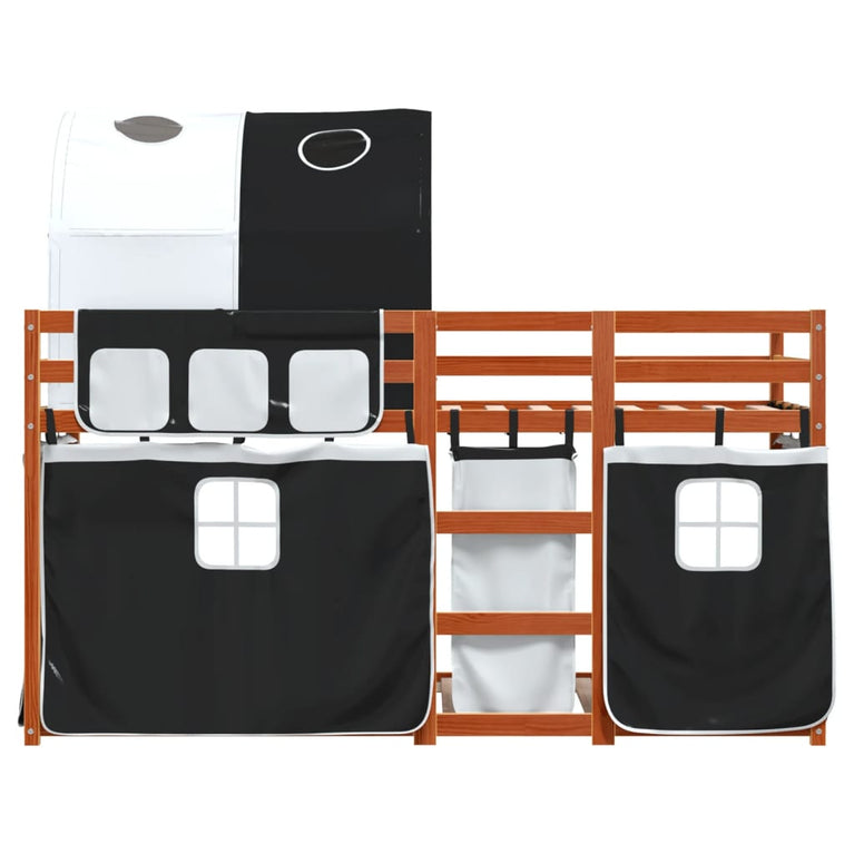 Stapelbed met gordijnen 80x200 cm grenenhout wit en zwart