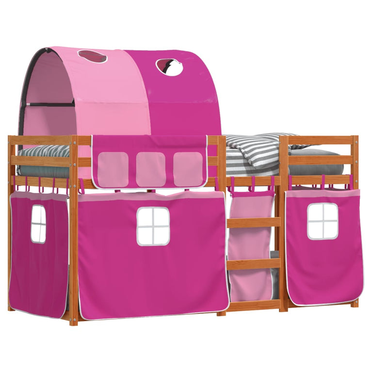 Stapelbed met gordijnen 80x200 cm grenenhout roze