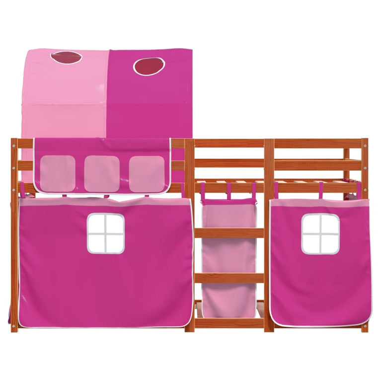 Stapelbed met gordijnen 80x200 cm grenenhout roze