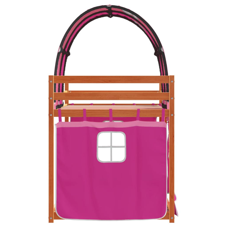 Stapelbed met gordijnen 80x200 cm grenenhout roze