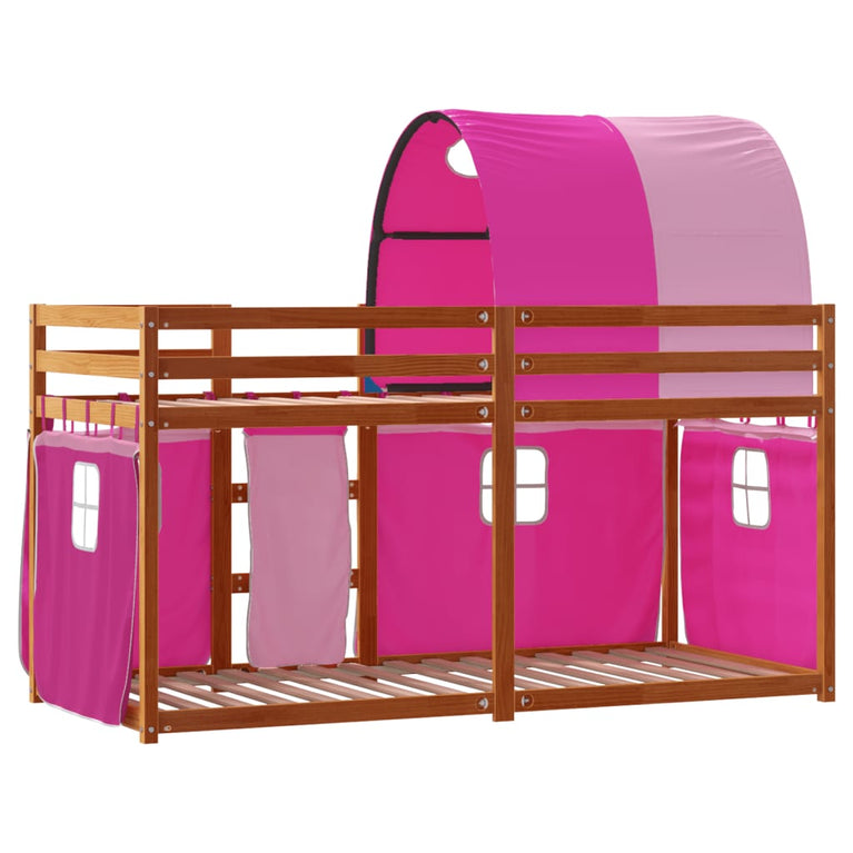 Stapelbed met gordijnen 80x200 cm grenenhout roze