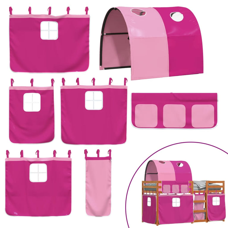 Stapelbed met gordijnen 80x200 cm grenenhout roze