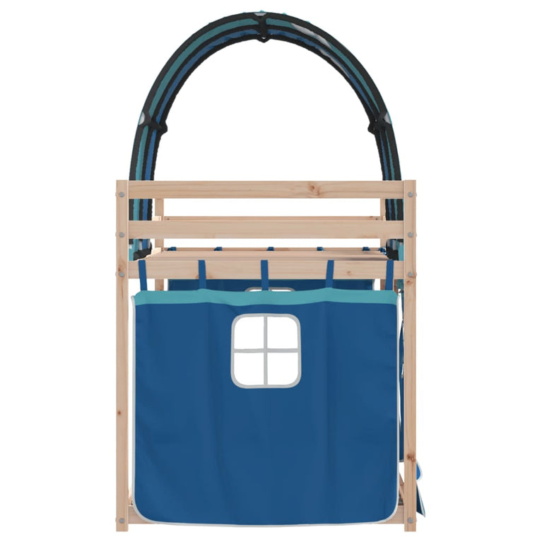 Stapelbed met gordijnen 90x200 cm massief grenenhout blauw