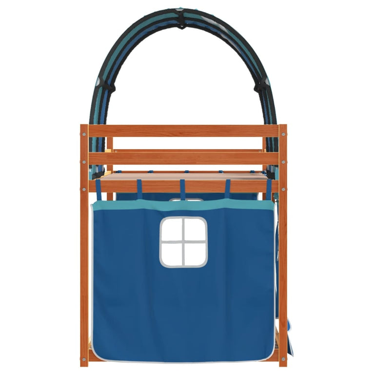 Stapelbed met gordijnen 90x200 cm massief grenenhout blauw