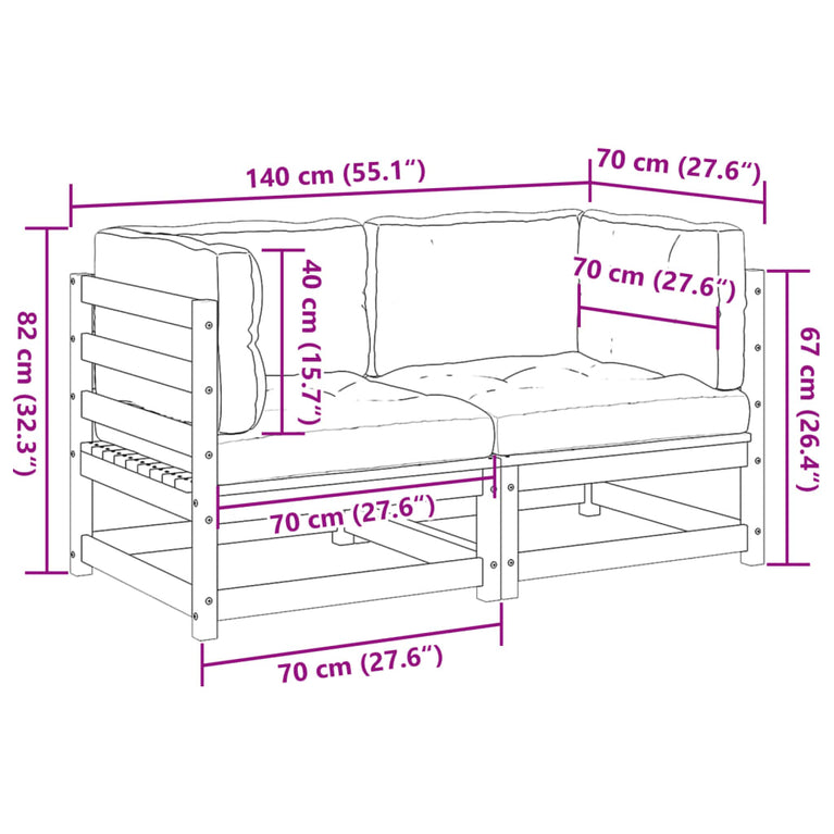 2-delige Loungeset met kussens massief douglas vurenhout