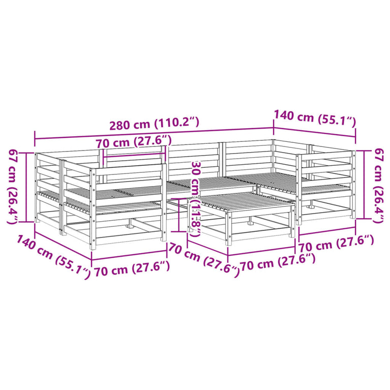 7-delige Loungeset massief grenenhout